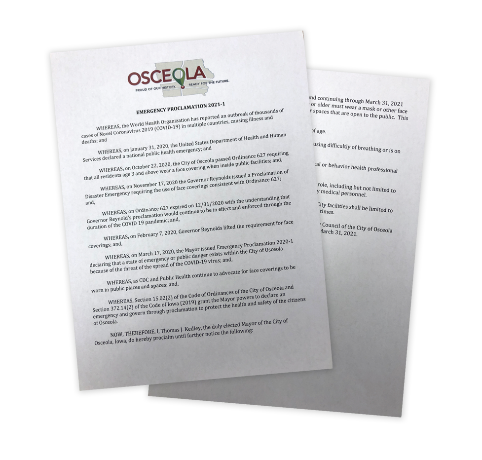 NEW February 17, 2021 City of Osceola Emergency Proclamation 2021